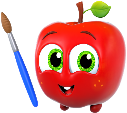 A smiling apple holding a paintbrush