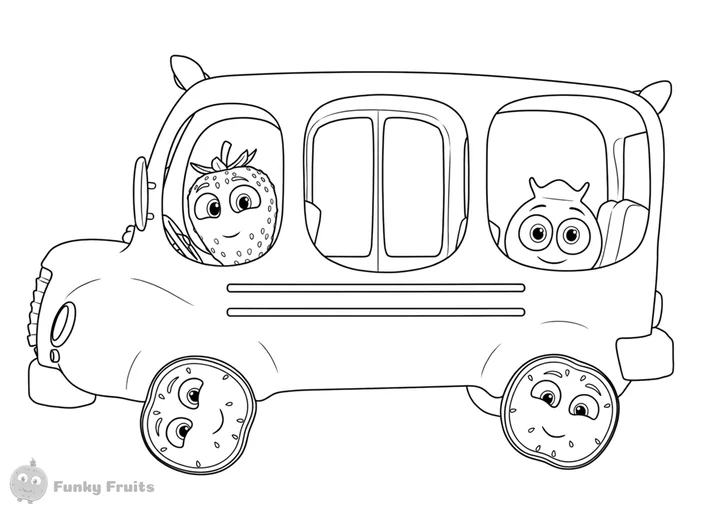 Funky Fruits bus friends coloring page