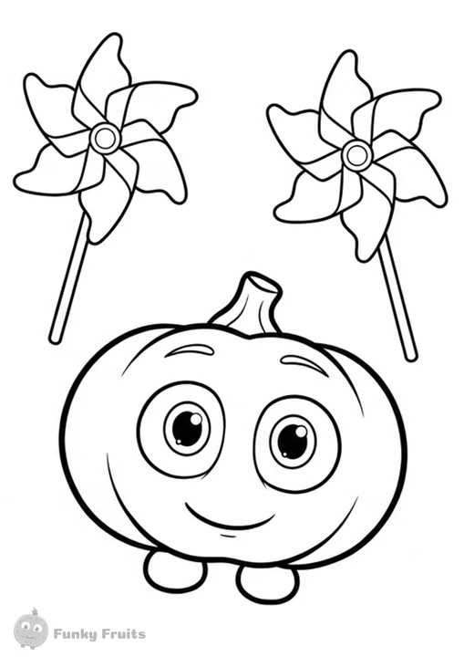 Pumpkin and pinwheels coloring page